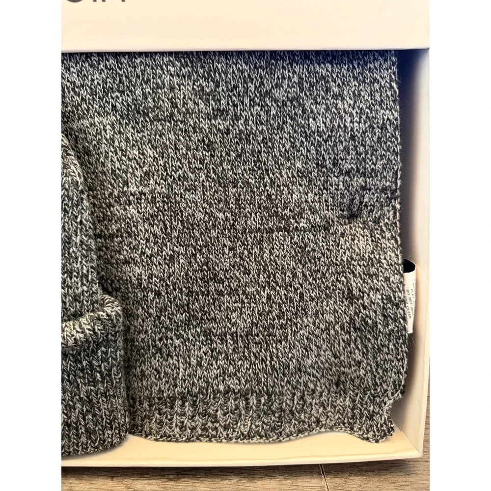 Calvin Klein Mens Hat and Scarf Set Black White Marled Knit Beanie Gift Box NIB